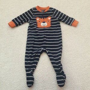 Carter's Unisex Size 6m Tiger Fleece Pajamas Striped Dark Blue Orange Polyester